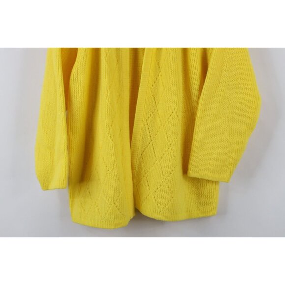 Vintage 60s Macys Womens Small Diamond Ribbed Knit Open Front Cardigan Sweater - Picture 3 of 10